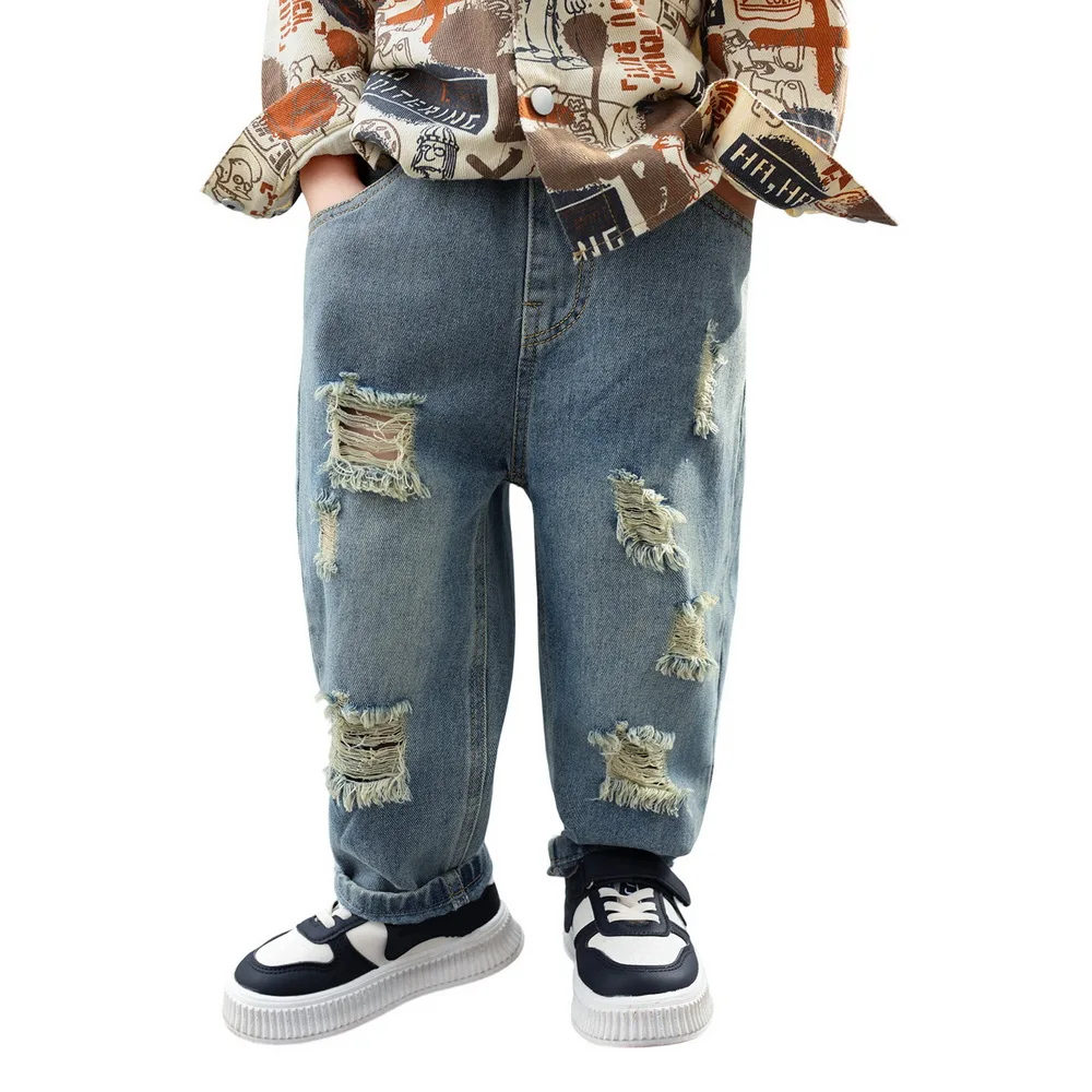 

Детские джинсы Детские брюки Джинсовые детские брюки Весна Лето Модные джинсы с рваными дырками для маленьких мальчиков Повседневные брюки с эластичной резинкой на талии От 2 до 10 лет
