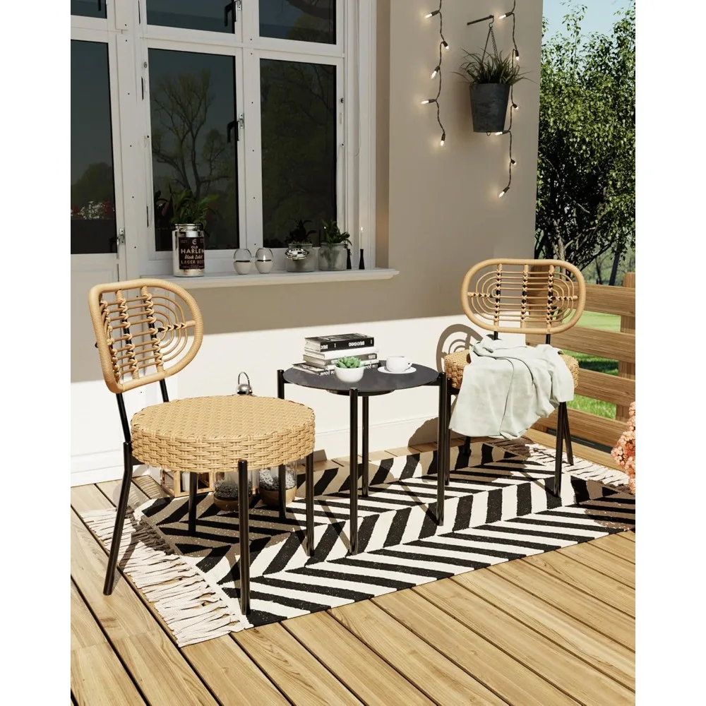 SPORTY&FIT Set da bistrot da patio da 3 pezzi, sedie da portico in vimini da esterno con tavolino da caffè, set da bistrot per conversazione in vimini per balcone