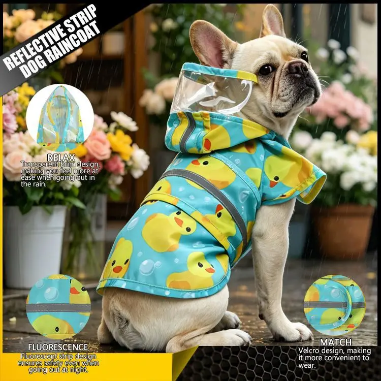 Pet Raincoat Duck Model Can Be Towed Medium and Large Dog Pet Poncho Tail Cover with Reflective Strip