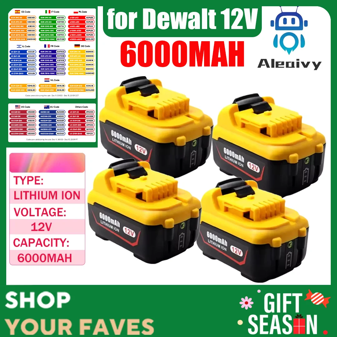 For Dewalt 6.0Ah Replacement DCB120 Lithium-ion Batteries 12V 3Ah Battery DCB123 DCB125 DCB124 DCB122 DCD710 Power Tools Battery