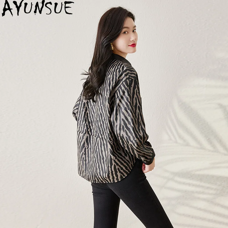 سترة نسائية من الجلد الطبيعي من AYUNSUE لعام 2025 سترات نسائية من جلد الغنم الحقيقي ملابس ربيع الخريف ملابس كوسوهها Жenskaya بألوان متباينة