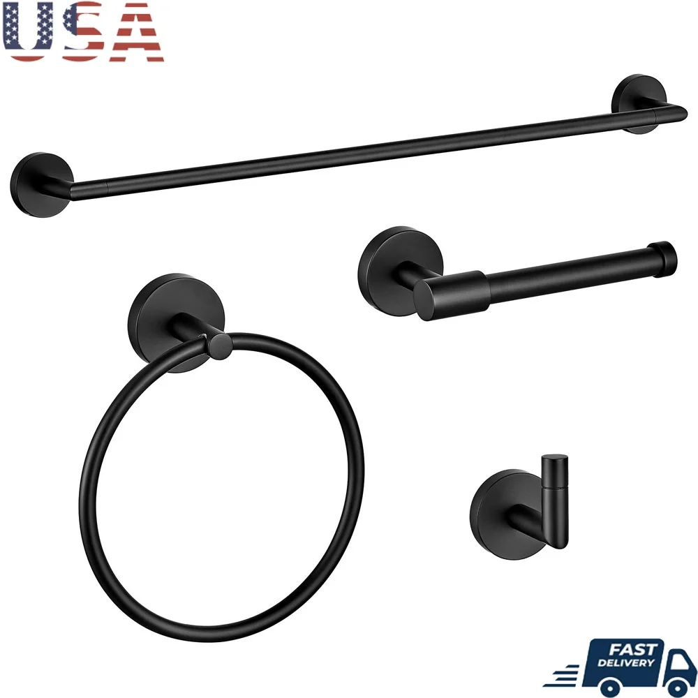 

Набор аксессуаров для ванной комнаты из 4 предметов, матовое черное кольцо для полотенец, держатель для туалетной бумаги, крючок для халата, прочный, простой в установке, устойчивый к ржавчине