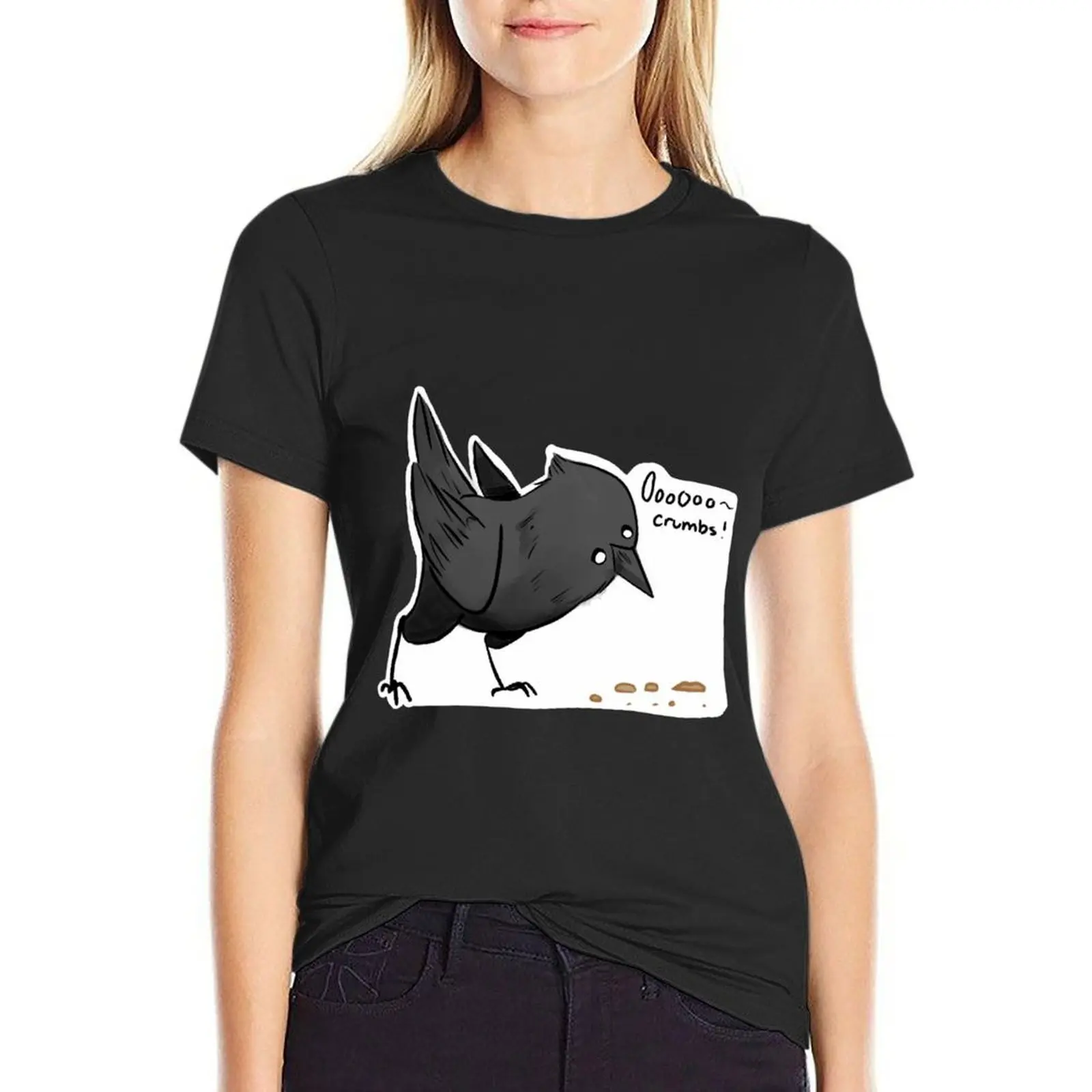 

Crow feeding time T-Shirt Female clothing blanks summer top customizeds cat shirts for Women