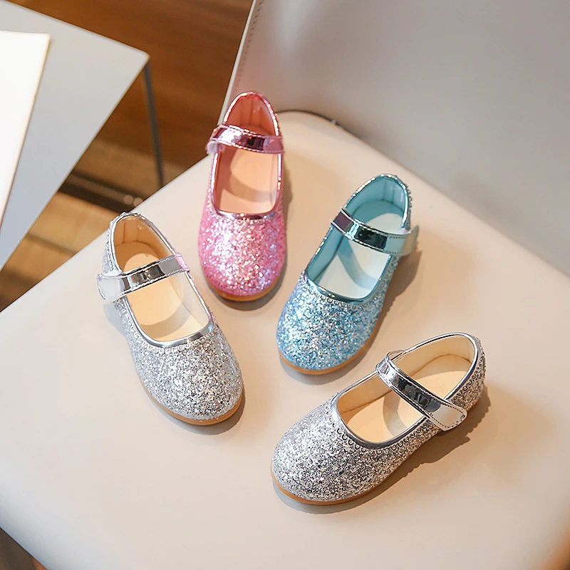 Spring Girl's Princess Shoes Bling Hook-loop Chic Kid's Flat Shoe Solid Colors Anti-slip Charming Exquisite Children Shoes 7-12Y