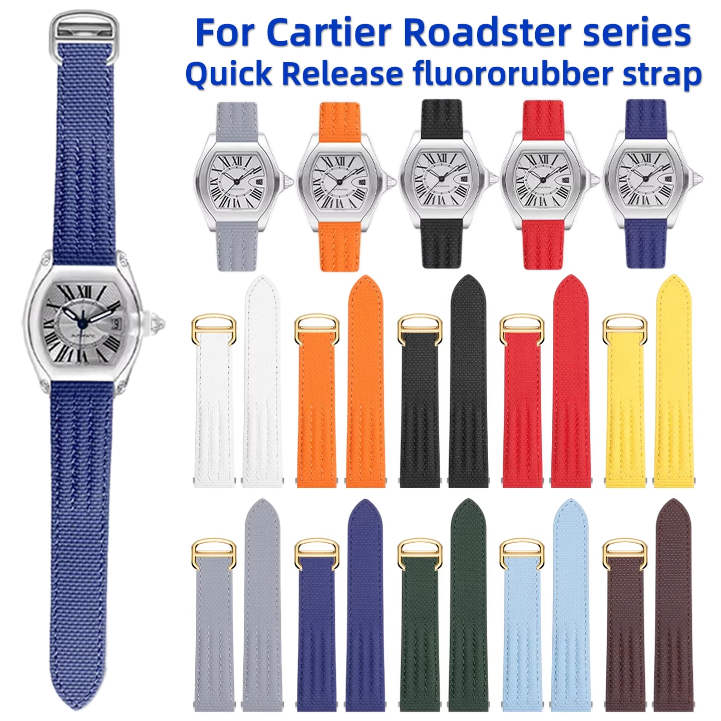 

Ремешок для часов из каучука FKM 19 мм 20 мм для серии Cartier Roadster W6206018 2510 2618 W6206017, быстросъемный сменный ремешок для часов