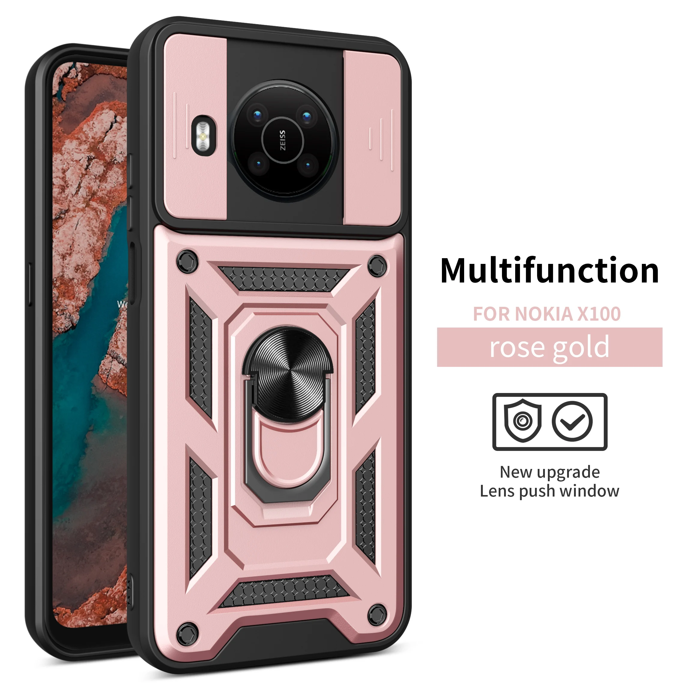 For Nokia G10 G20 X100 Case Push Pull Camera Protection Phone Case For Nokia G21 G11 G20 C30 Magnetic Car Ring Stand Back Cover - view 4