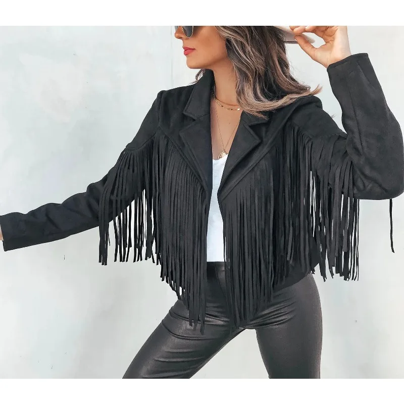 Women's Black Jacket 100% Pure Soft Suede Leather Striped Jacket Fashionable Trend