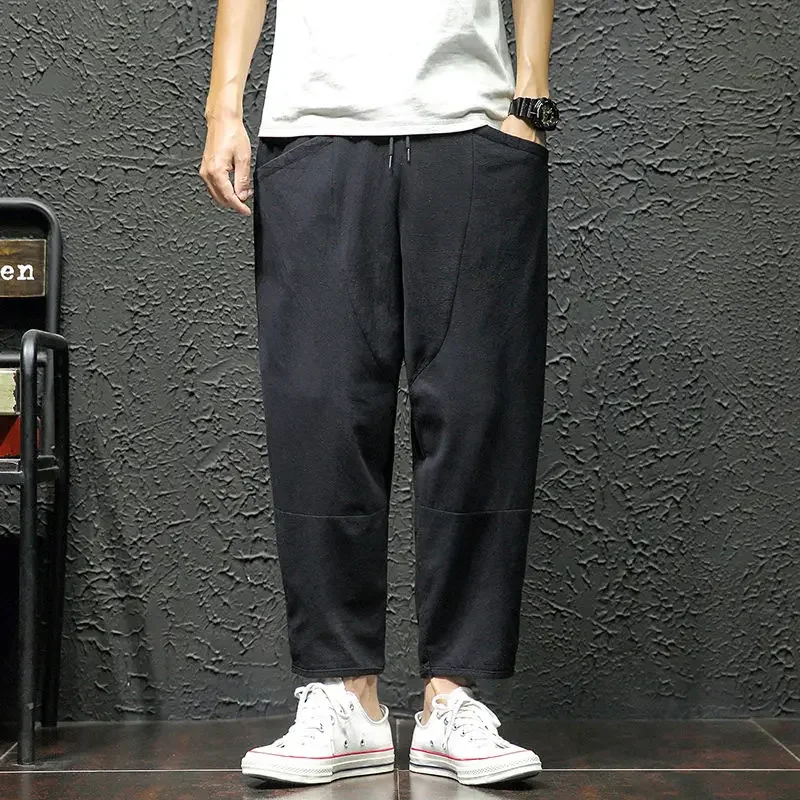 

GELITAYIN Solid Color Thin Loose Cotton Male Cropped Trousers Summer Classic Streetwear Xxxl Low Price Stylish Men's Casual Hare