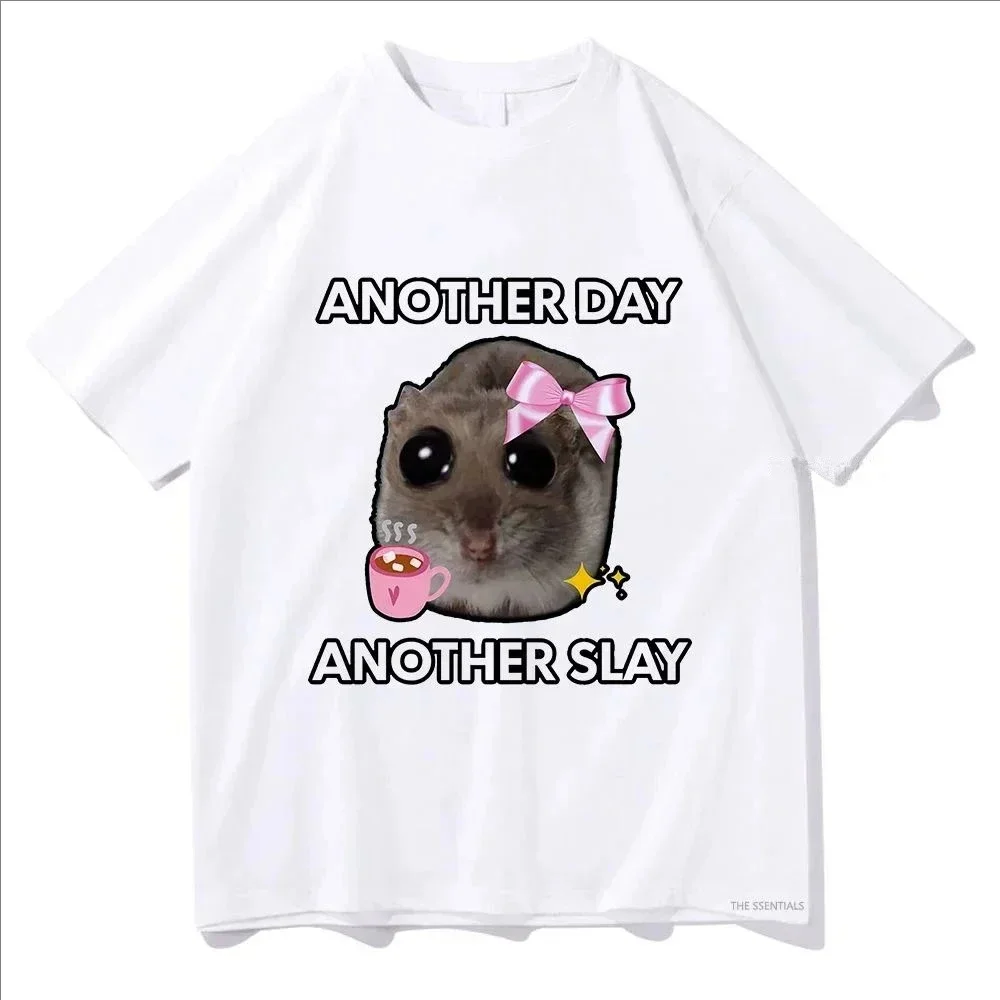 2026 Summer Have Another Day Another Slay Sad Hamster Print Pattern T Shirts Men/Women Harajuku Aesthetic Tshirt Vintage Unisex