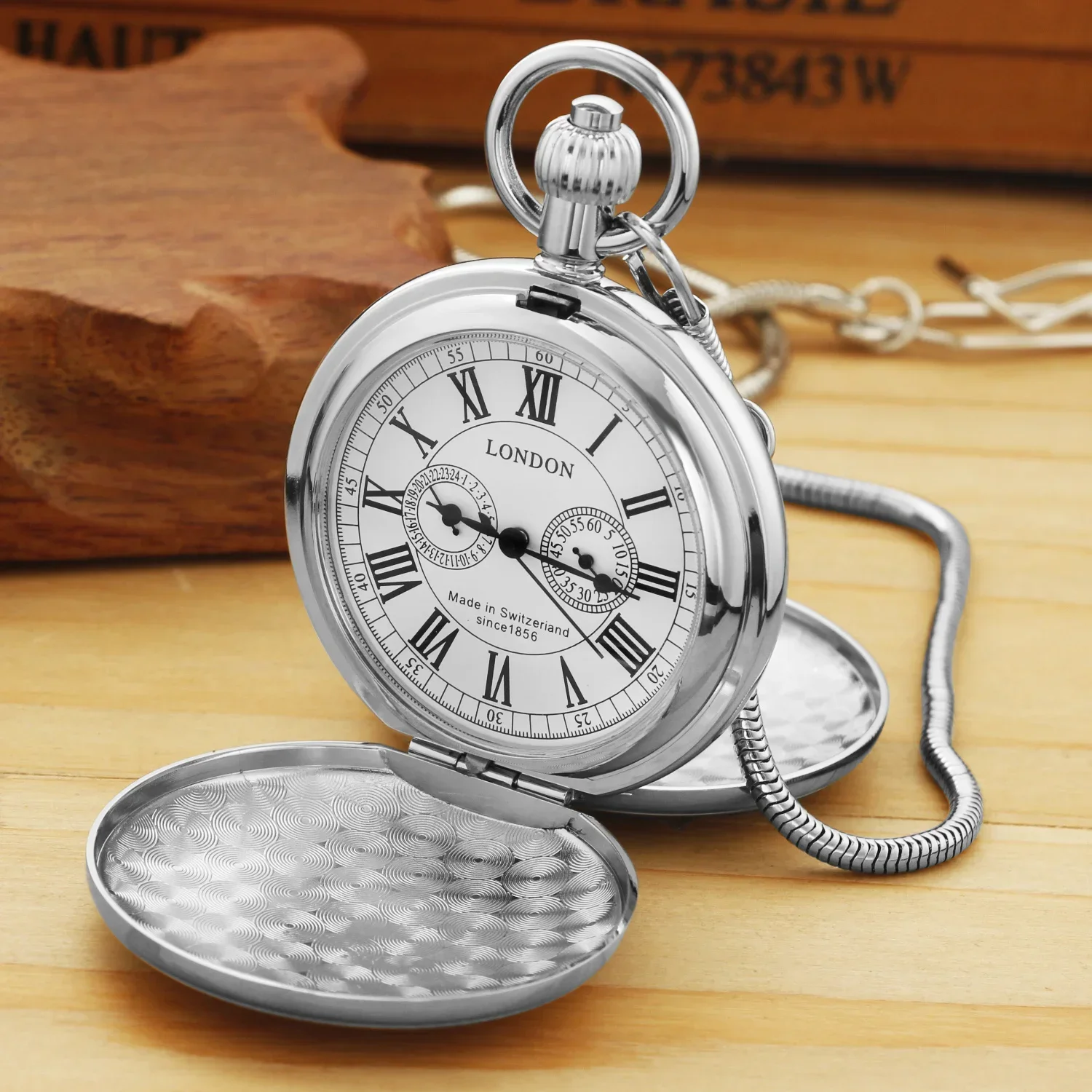 Antique Imperial Luxury Pocket Watch Mechanical Hand Winding Stainless Steel Case Mens Pocket Watch 30cm Chain