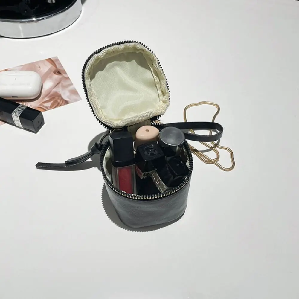 Fashion Hanging Neck Lipstick Bag Pu Leather Mini Coin Purse Versatile Storage Pouch Zipper Handbag