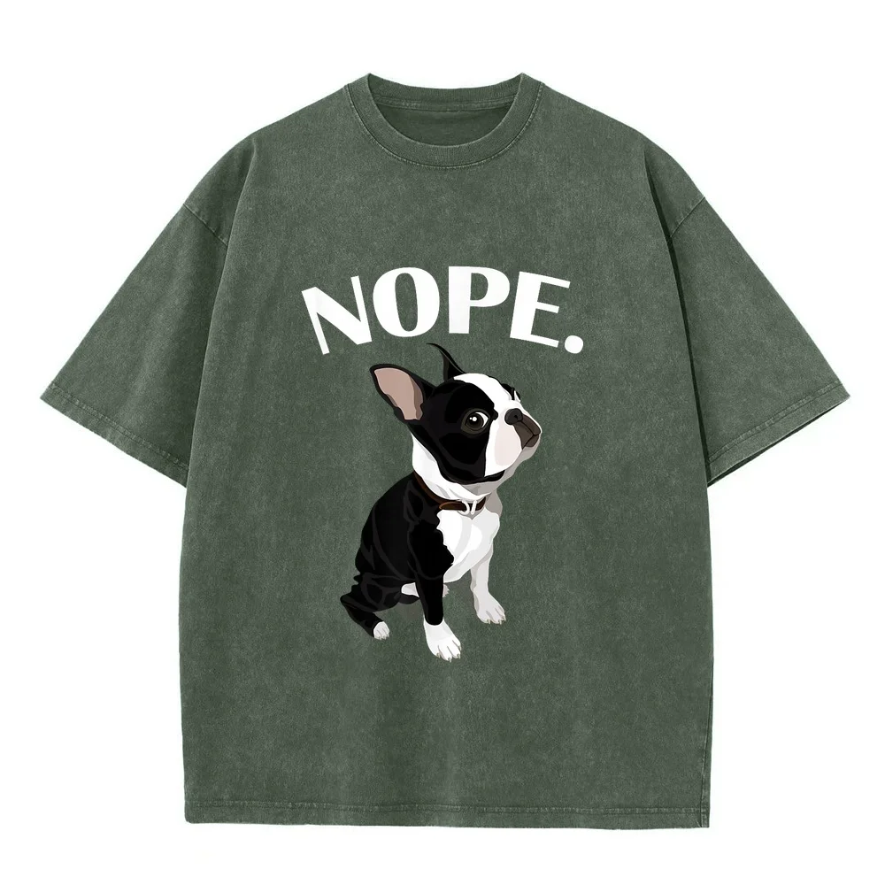 Mens Kids Nope Boston Terrier Dog Lover T-Shirt T-Shirts Топ Y2k Graphic T Shirts Unisex Essential 100 Cotton Tee Round Neck
