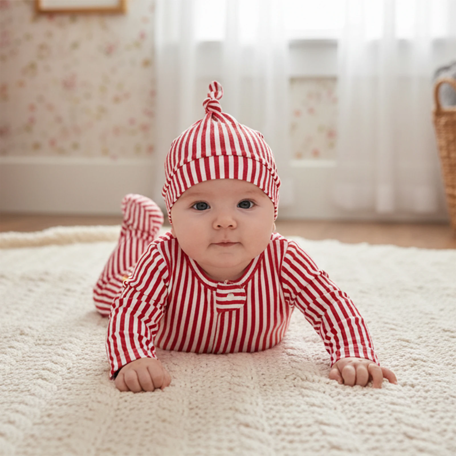 ViSgogo Baby Long Sleeve Romper with Matching Hat Infant Striped Print Zip Up Bodysuit Newborn Jumpsuit for Baby Boys Girls