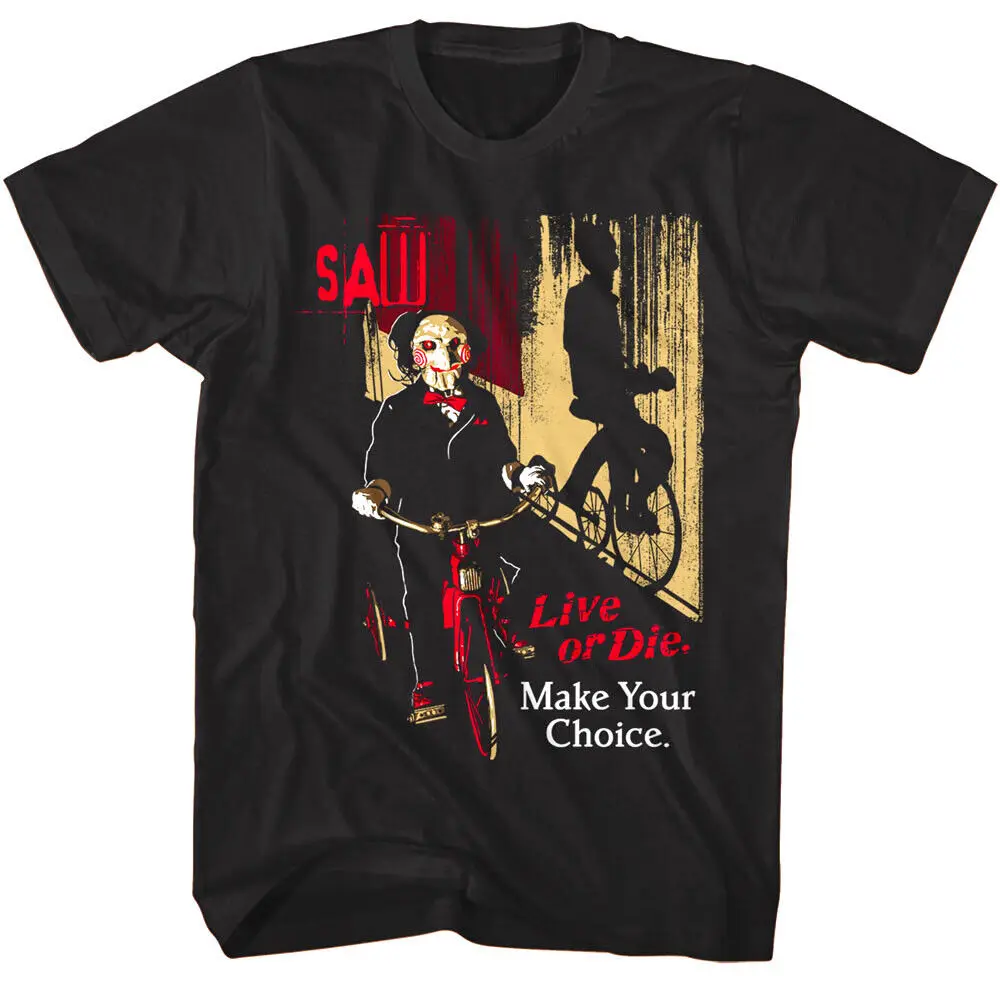 SAW Jigsaw on Bicycle Men's T Shirt Live or Die Make Your Choice Horror Gore