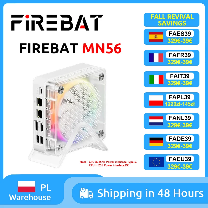 Firebat Mn56 Mini-PC Windows11 Amd R7-8745Hs Ddr5 16Gb+ 512Gb Ssd/Amd R7 H255 Lpddr5 24Gb+1Tb Ssd 8-Kern-Desktop-Computer Bt 5.2 Wifi6 HDMI Type-C USB