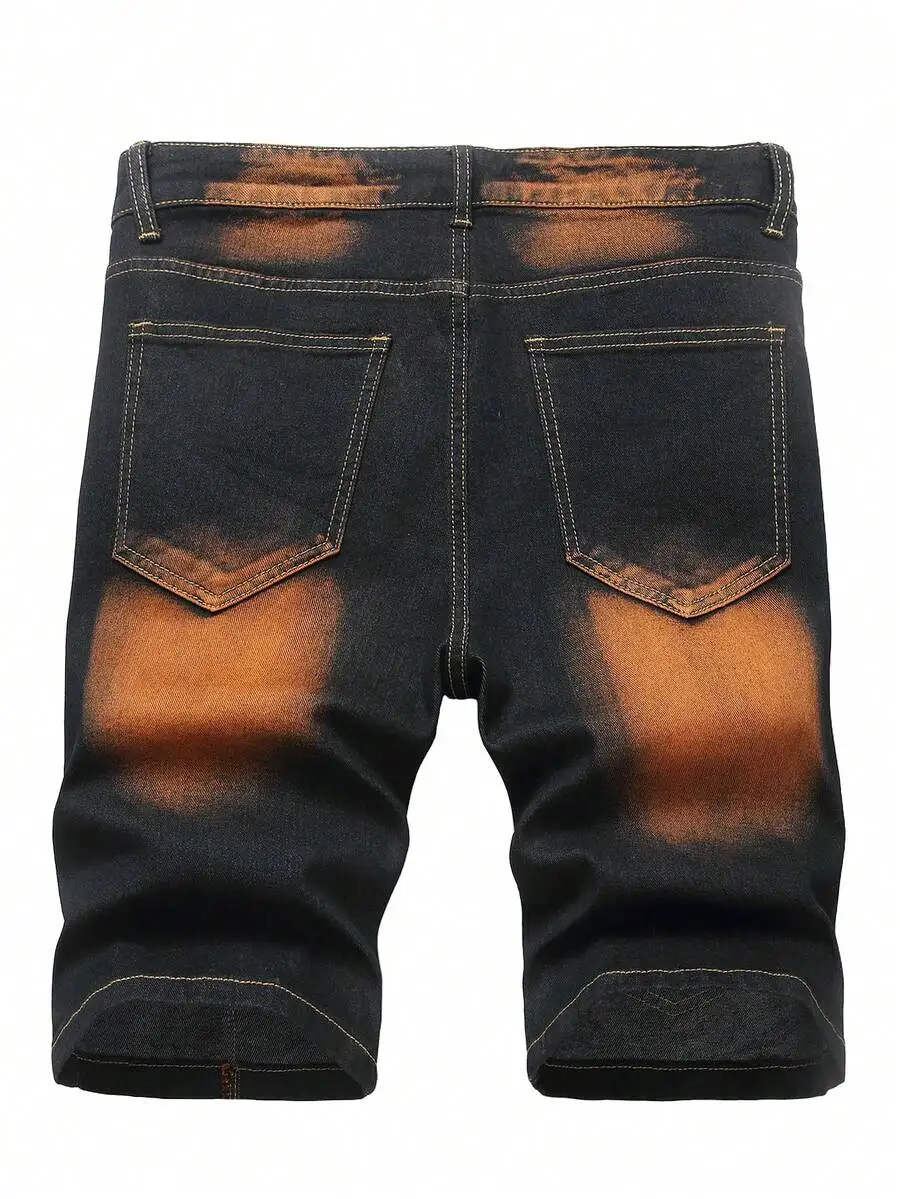 

Mens Distressed Stretch Denim Shorts With Cargo Pockets, Slim Fit, All-Season Casual Wear