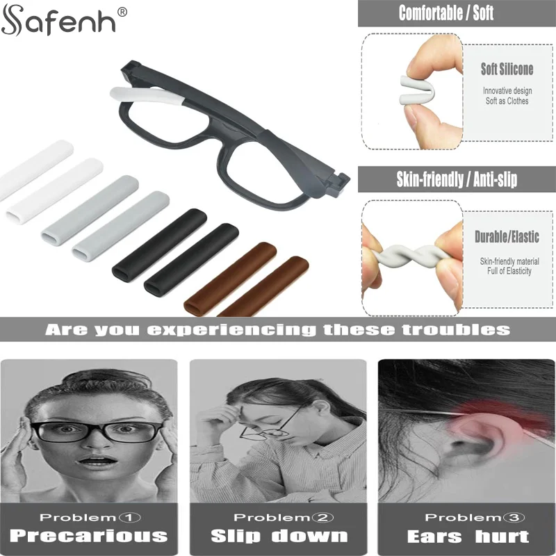 2Pairs/pack Silicone Glasses Anti-slip Cover Ear Hook Anti-Slip Holder For Sunglasses Eyeglass Leg Temple Tips Black White Brown