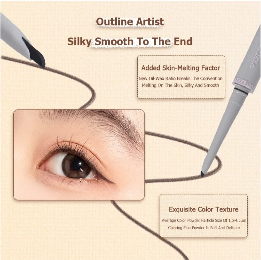 VEECCI Eyeliner-Stift, doppelseitig, integrierter Klingenpinsel, farbsichernd, langlebig, kein Verschmieren, 50 mg Augen-Make-up-Kosmetik