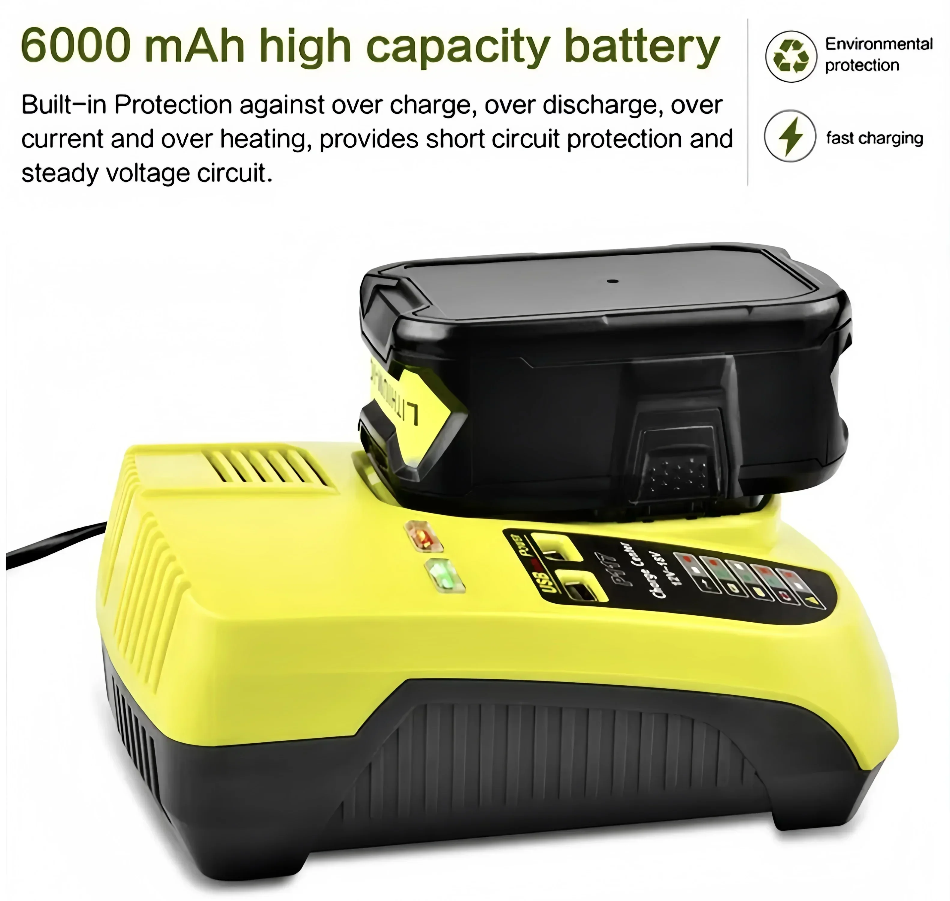 18V 6.0Ah RYOBI ONE+ high-performance lithium battery No memory effect, low self discharge, suitable for all ONE+tools P10 P107