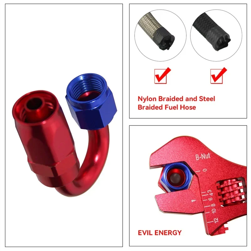 Push on Lock Hose Barb 1 PCS AN4/AN6/AN8/AN10/AN12 0°/45°/90°/180° Degree Swivel Oil Fuel Line Hose End Fitting Straight Adapter