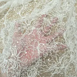 Fashion cord lace with beads 130cm width dress lace wedding gown dress lace sell by yard