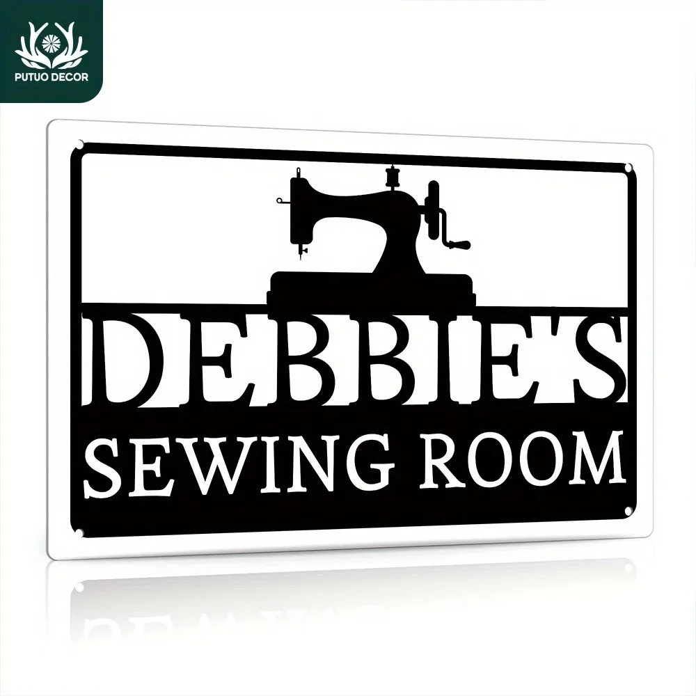 Custom Sewing Room Metal Sign 12x8in, Personalized Name, Retro Sewing Machine Design Aluminum Wall Decor