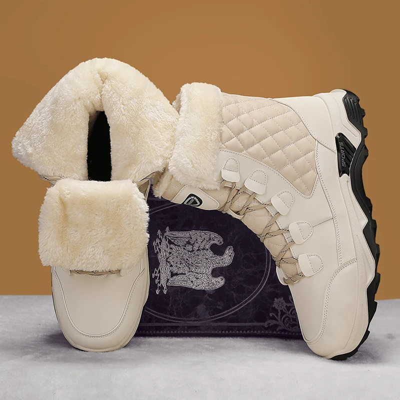 Men Women's Anti-Slip Snow Boots Warm Thick with Fleece Lining Suitable Plush Winter Snow Outdoor Mountaineering Skiing High Top