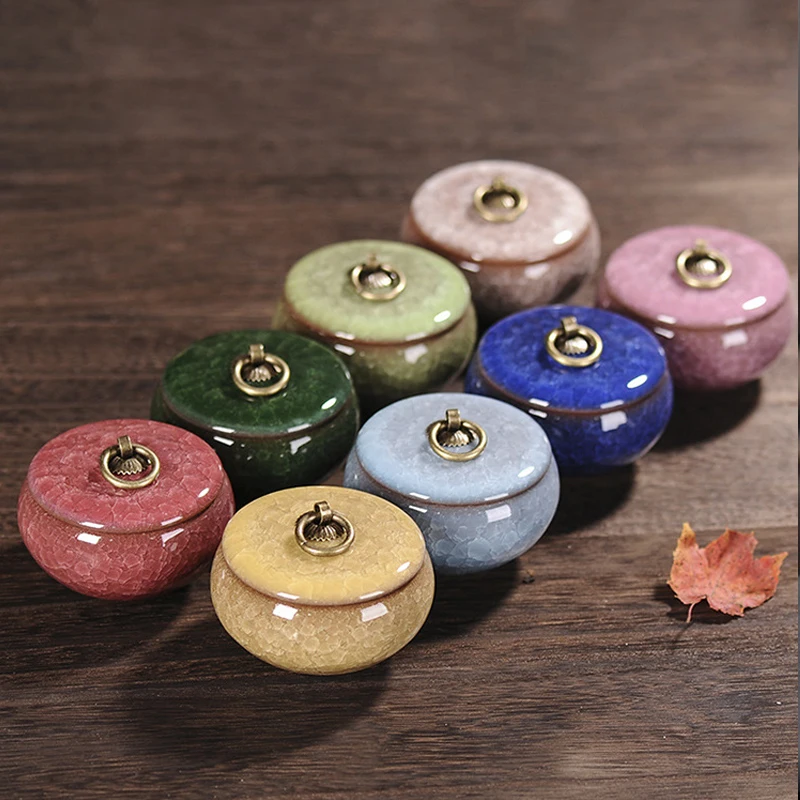 Tea Jar Color Crack Ceramic Tea Jar Storage Tank Portable Delicate Small Tea Box Portable Mini Storage Box Home Decoration