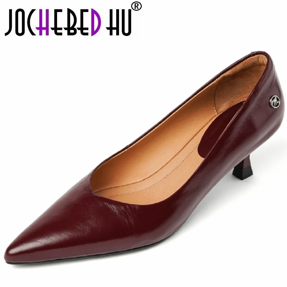 

【JOCHEBED HU】Handmade Genuine Leather Pointed Toe mid Heel Single oes Commuter oes Simple Sle Faionable Casual 34-40