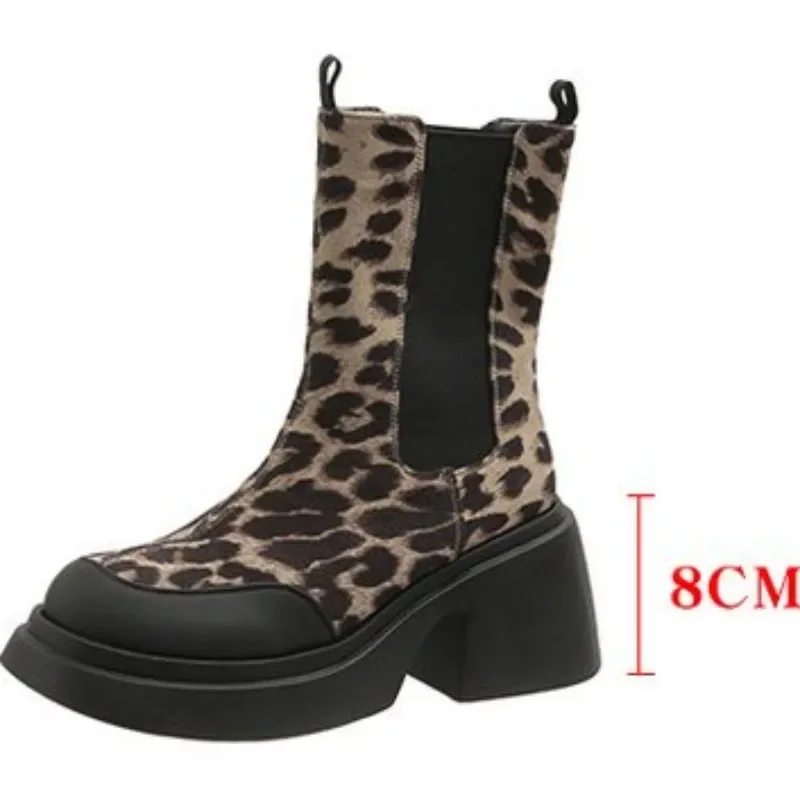 High Heels Chelsea Boots Women Winter Ankle Platform Leopard Goth Shoes 2024 New Brand Fad Gladiator Pumps Motorcycle Snow Boots