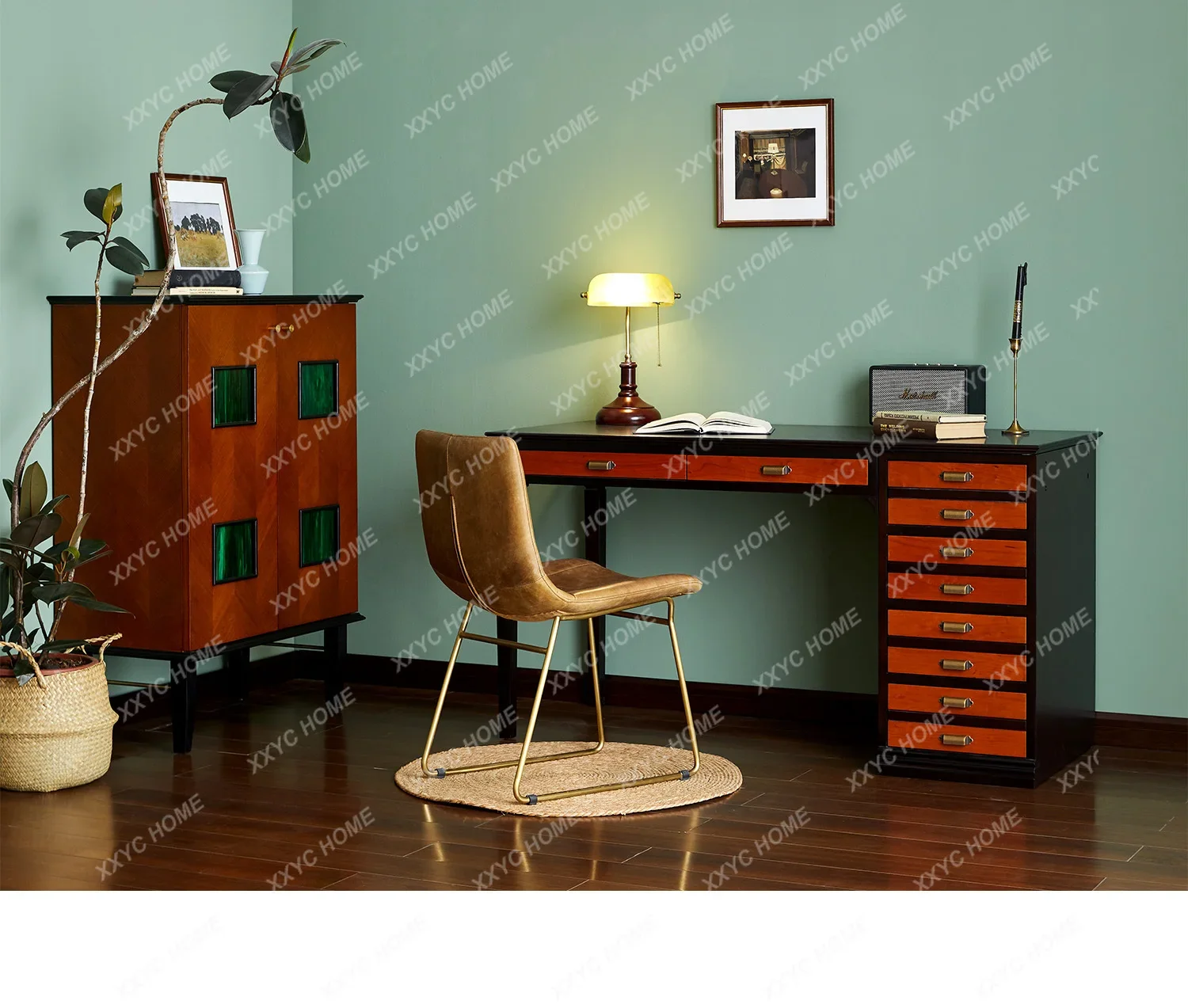A  American Simple Solid Wood Retro Design Bedroom Nostalgic Color Matching Computer Super Long Desk