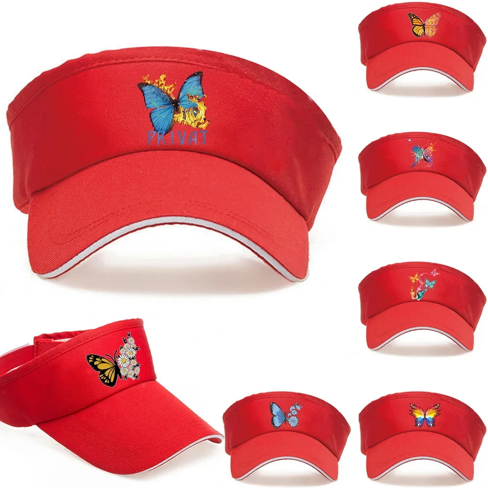 

Empty Top Cap New Era Winter UV Protection Red Visor Sun Hats Unisex Butterfly Print Series for Running Golf Baseball Hat