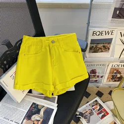 Korean Denim Shorts New Summer Slim Shorts Jeans Women A-line Hot Pants Yellow