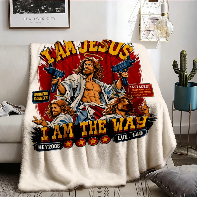 Uzi Jesus Flannel Blanket, Dungeon Crawler Princess Donut Throw, Christian Dark Humor LitRPG Gift