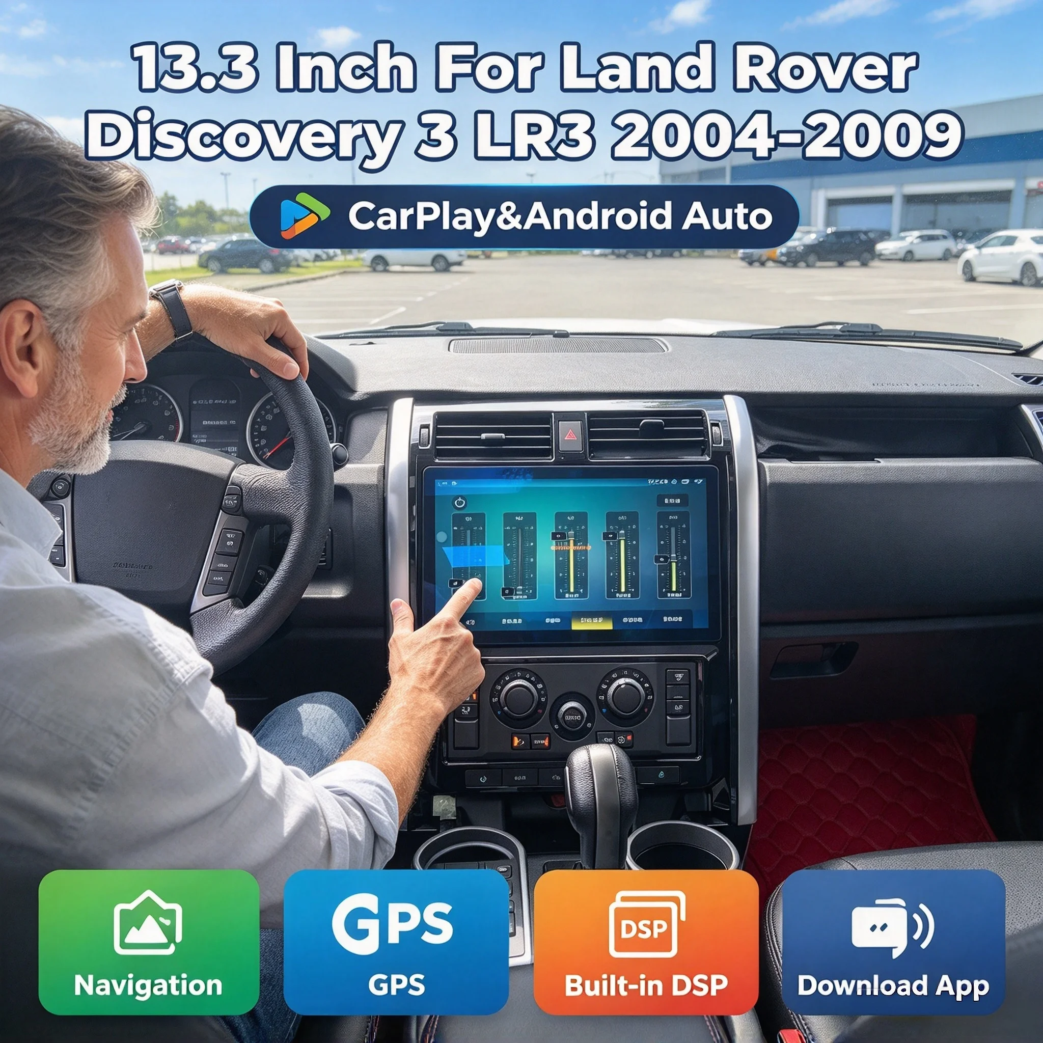 For Land Rover Discovery 3 2004-2009 13.3 Inch Car Touch Screen Android 14 Stereo Radio Bluetooth GPS Navigation Accessory