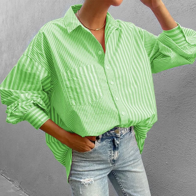 2024 Daily Striped Print Casual Shirt Blouse For Women Temperament Long Sleeve Lapel Shirt Loose Elegant Shirt Women Top Blouse