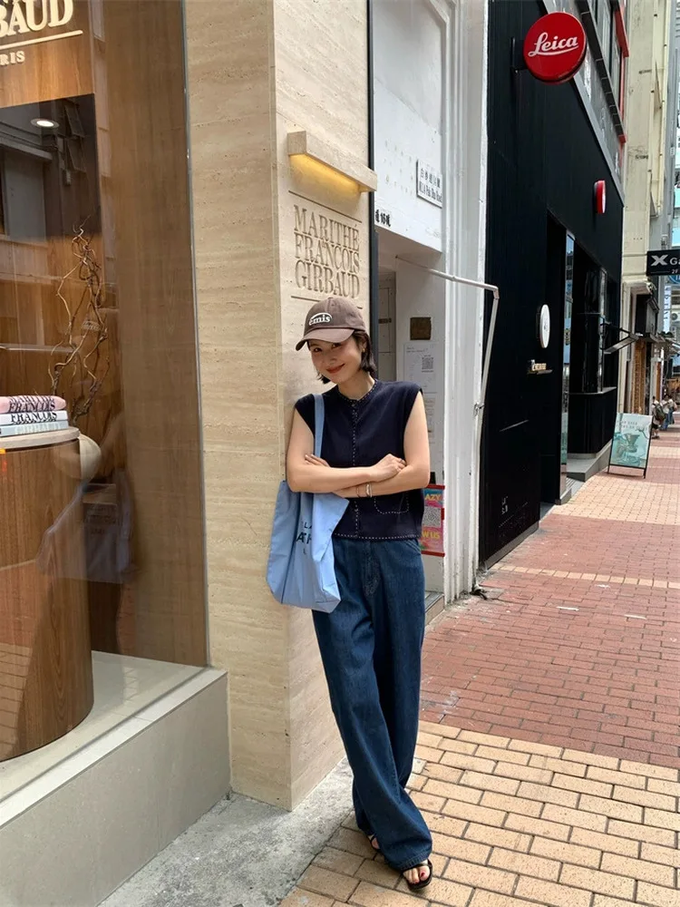 Blaue Jeans mit hoher Taille und weitem Bein und geradem Schnitt für Damen, lockere Passform, lässiges Design, Sommerfaion, bodenlange Hose in Übergröße