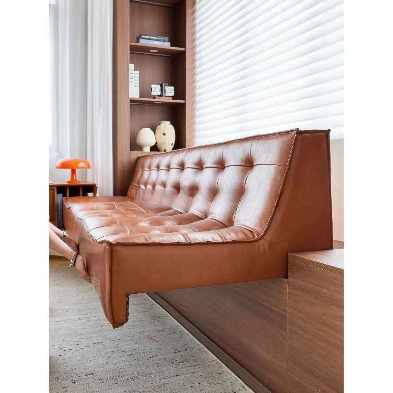 Imitation oil wax leather bedroom bay window sofa cushion, pull button custom waterproof and wear-resistant leave-in solid