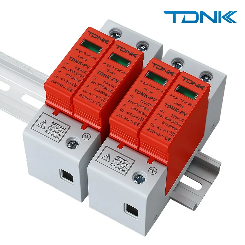 TDNK-PV DC SPD Surge Protection Device 20KA 40KA 500V 600V 800V 1000V 2P for Solar PV Panel Lightning Protection