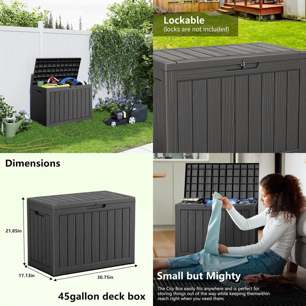 

45 Gallon Lockable Resin Storage Box for Outdoor Patio, Pool, and Garden Essentials - Black