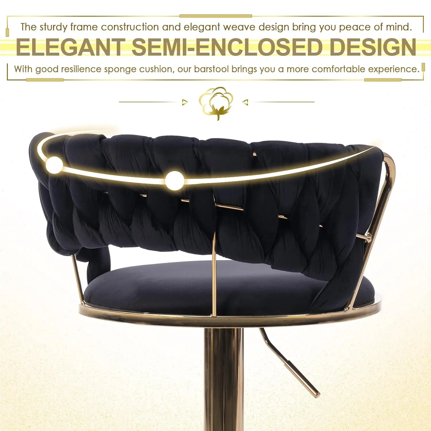 Velvet Swivel Bar Stools Set of 2 Adjustable Counter Height Woven Back Kitchen Dining Chairs, Customized