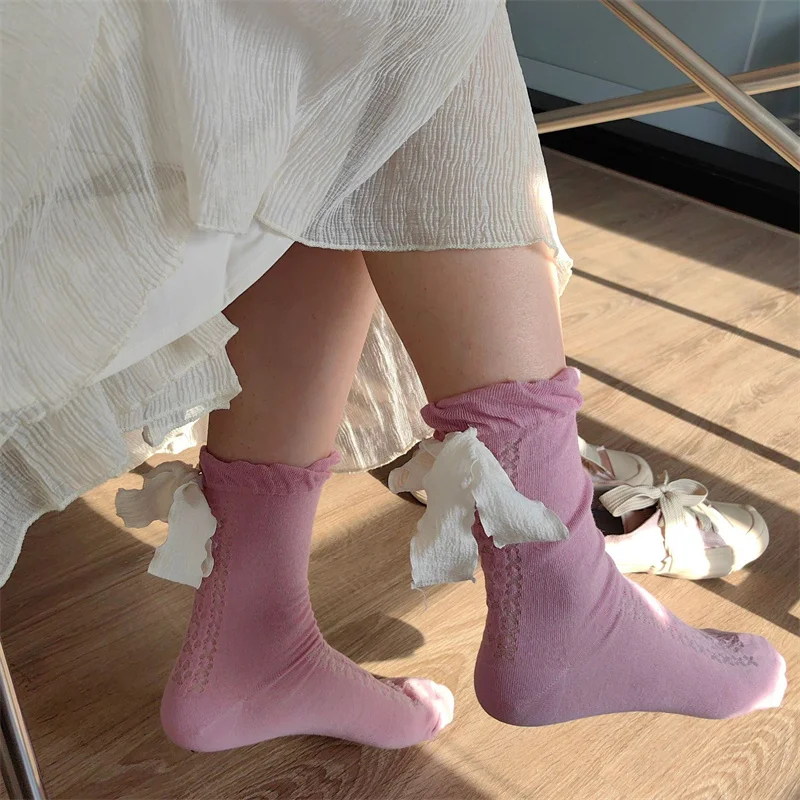 

Romantic Anime Cosplay Princess Lolita Socks Japanese Style Harajuku Thin Ribbon Bowknot Socks Lovely Lace Ruffle Soxs Gifts