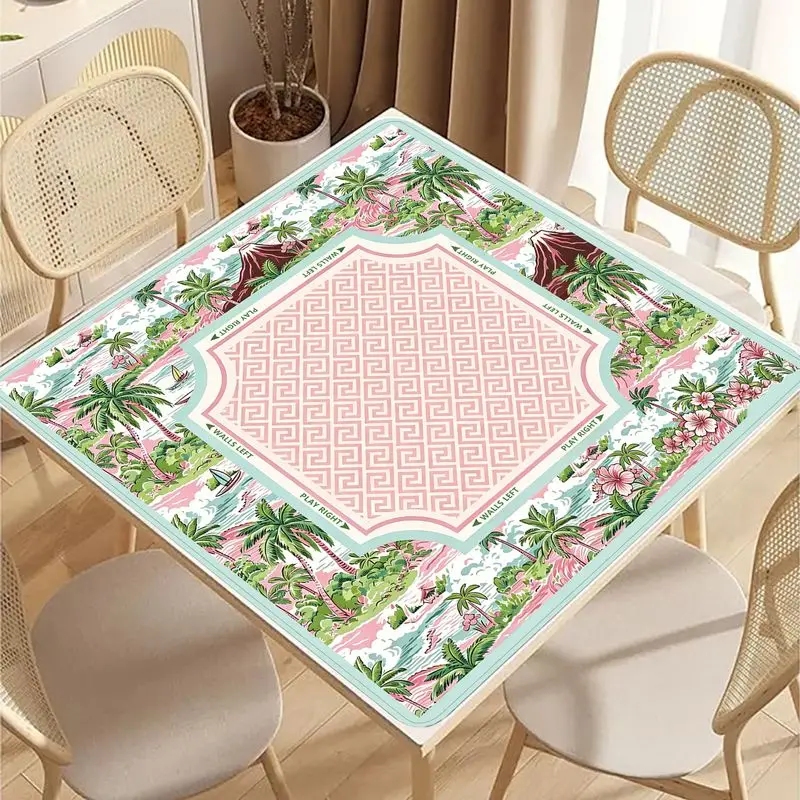 VIKAMA Pastel Hawaiian Volcano Floral Mah Jongg Mat Non Slip Portable Washable Table Pad Summer Gift For Women Game Night