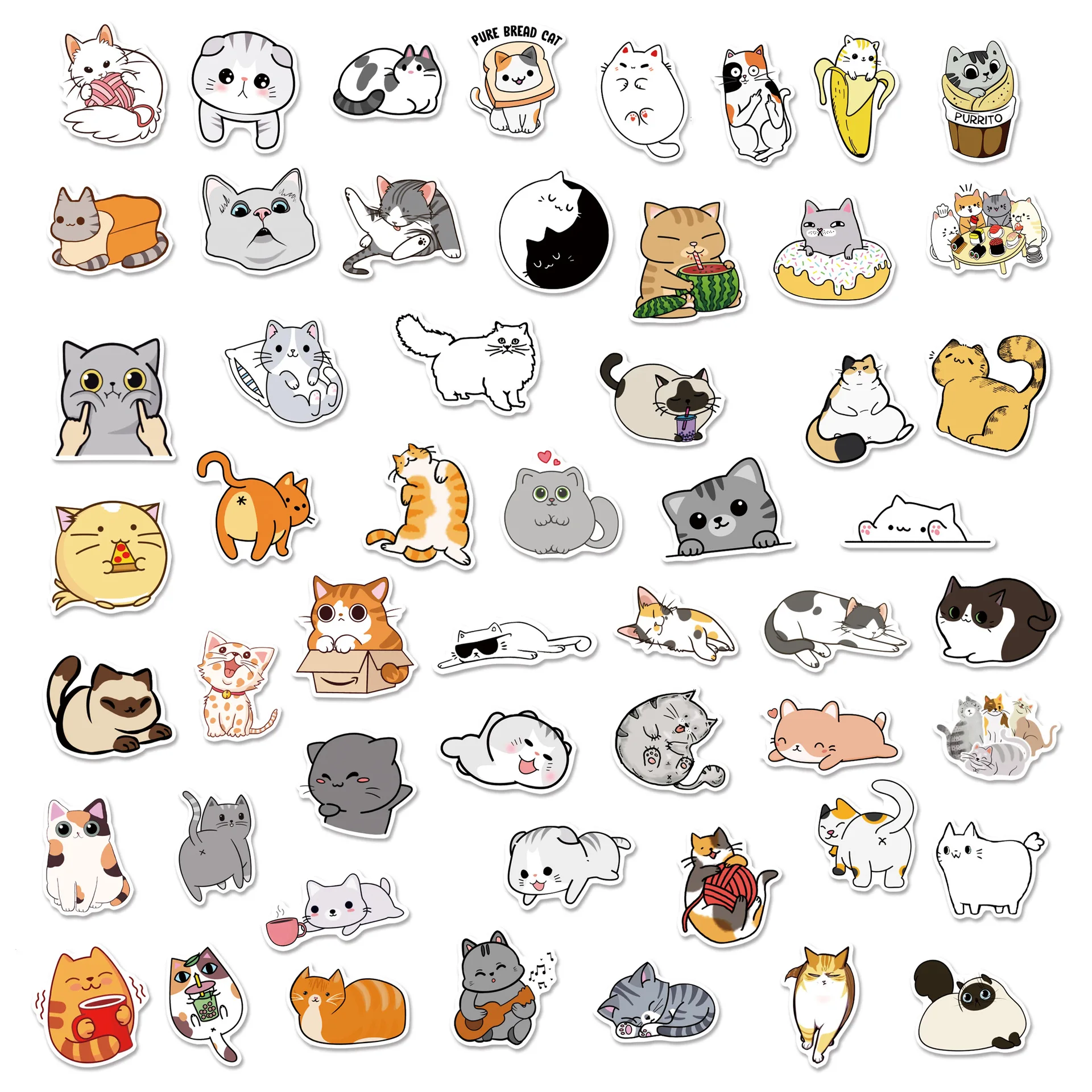 Waterproof PVC Graffiti Sticker, Cute Cartoon Cat, Capacete Japonês, DIY Cup, Personalidade Brinquedos, Atacado, Novo, 10 Pcs, 30 Pcs, 50Pcs