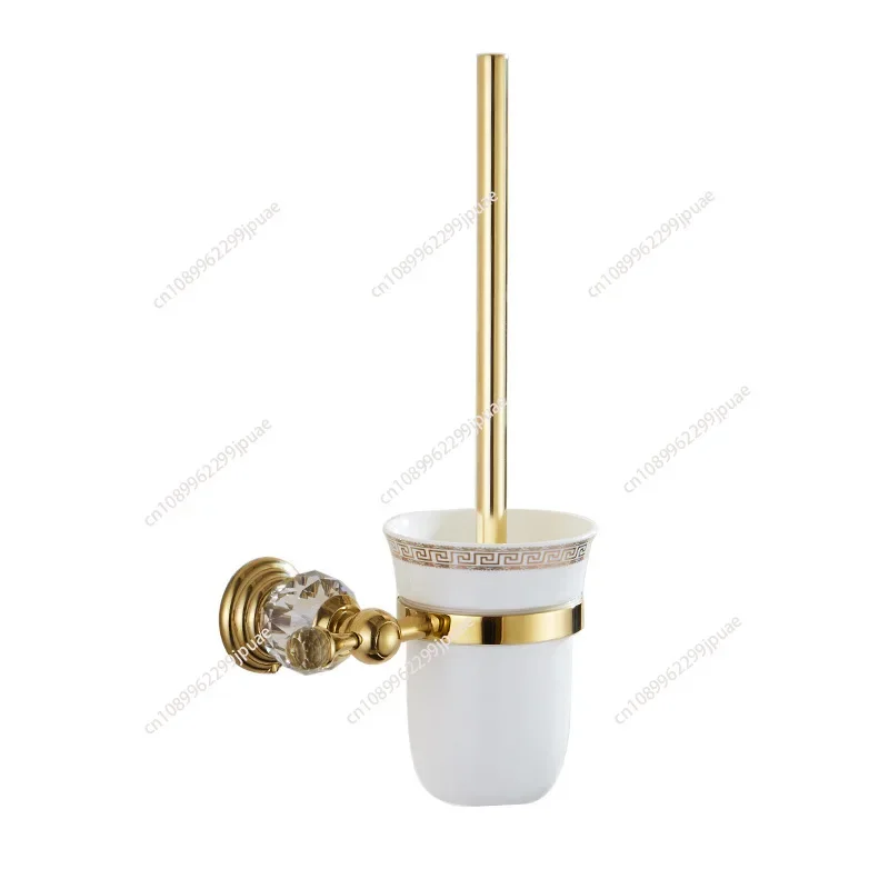 Luxury Golden European style Brass Crystal Toilet Brush Holder,Gold Plated Toilet brush Bathroom Products Bathroom Accessories