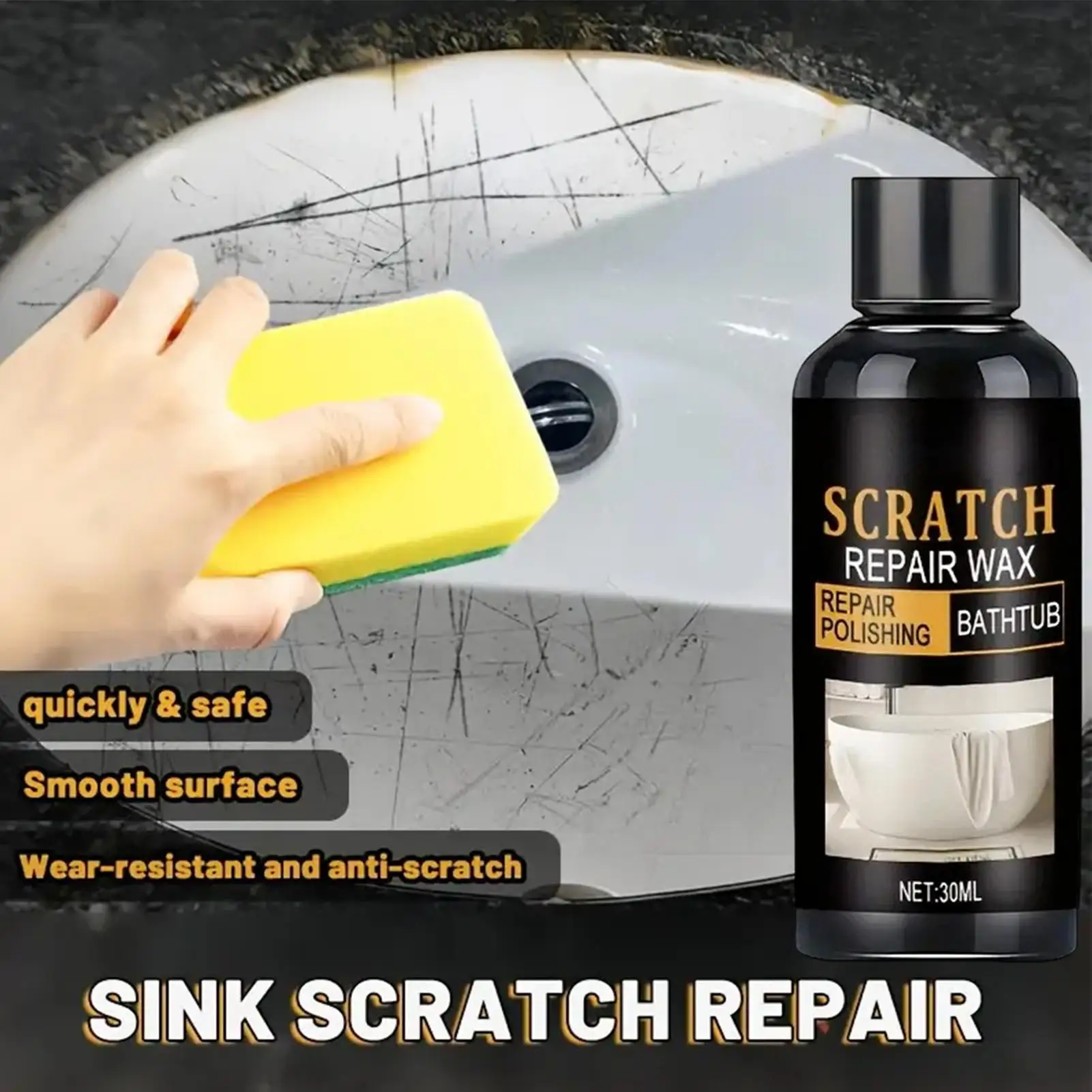 30ml Polishing Agent Bathroom Scratch Removal Wax With Sponge Toilet Scratch Remover For Ceramic Resin Metal Enamel Sink Toilet