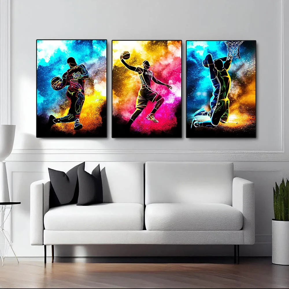 Basketball Player Print Wall Art Canvas Painting Man Boy Sports Decor Print for Nursery Dorm Teem Room Basketball Poster