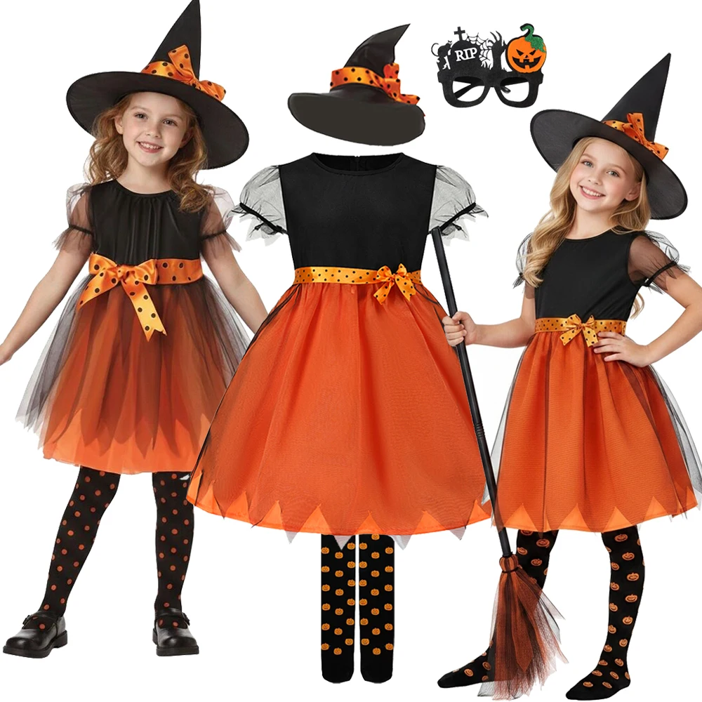 Baby Clothing Europe - ハロウィンコスプレパーティーガールズカボチャ衣装魔女ドレス子供カーニバル衣装 Vestidos パーティーコスプレドレス
