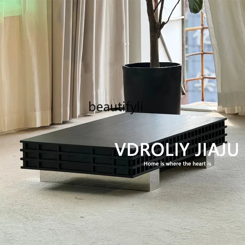

zq1Solid wood rectangular coffee table household living room metal art low table coffee table