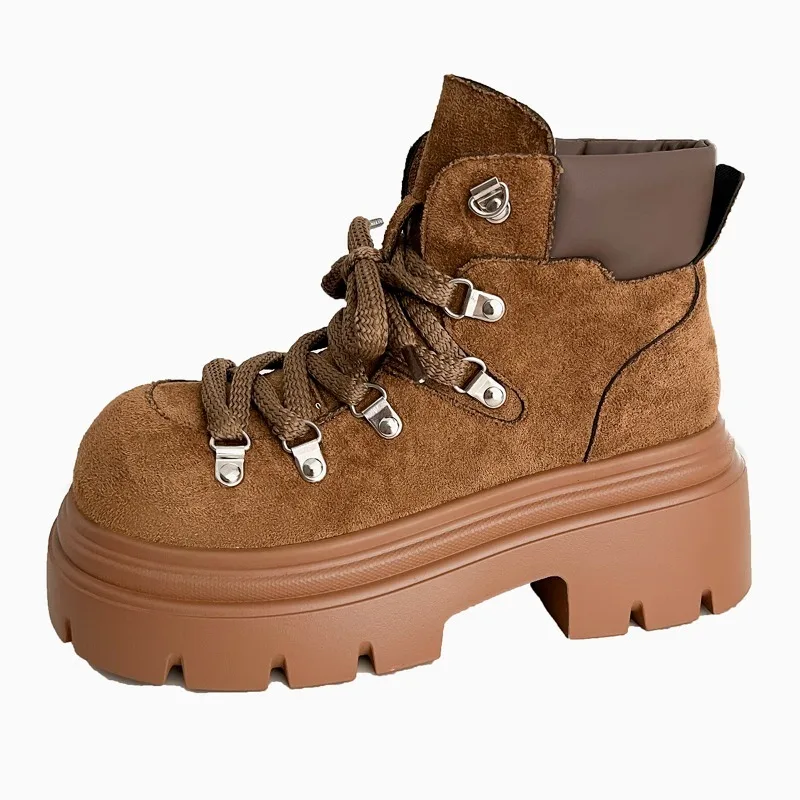Lace Up Women's Mid Heels Ankle Boots Fashion Platform Winter New Shoes 2025 Designer Classical Short Boots Casual Cozy Sneaker